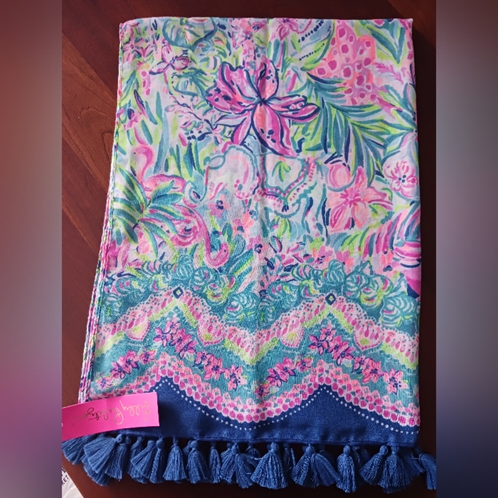 Lilly Pulitzer Resort Scarf Lilly's Favorite Things Blue/pink/teal NWT